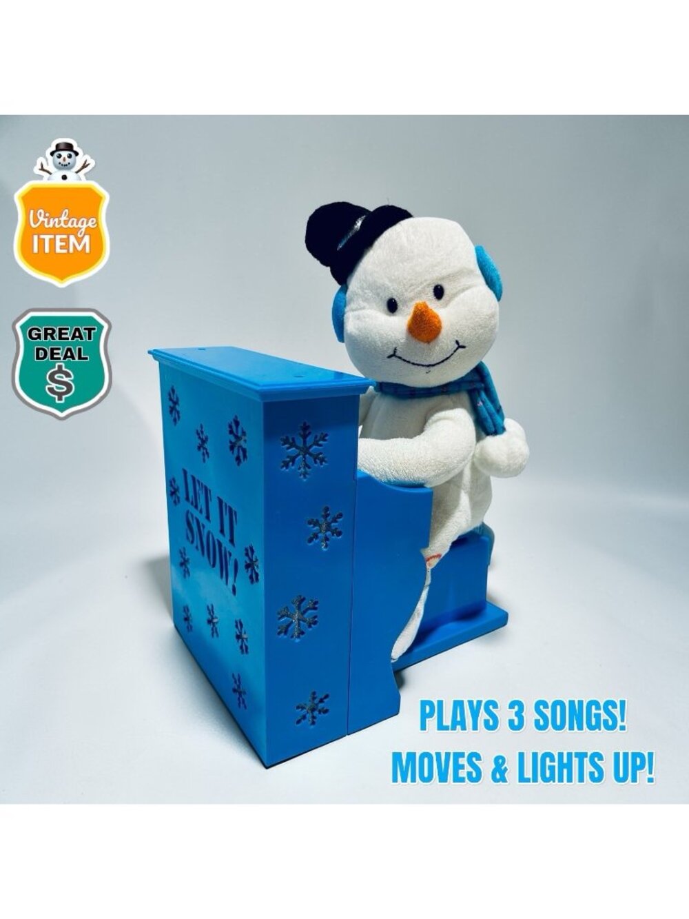 Sound N Light Animatronics Snowman Playing Piano, Snowman moves, Plays 3 Songs!